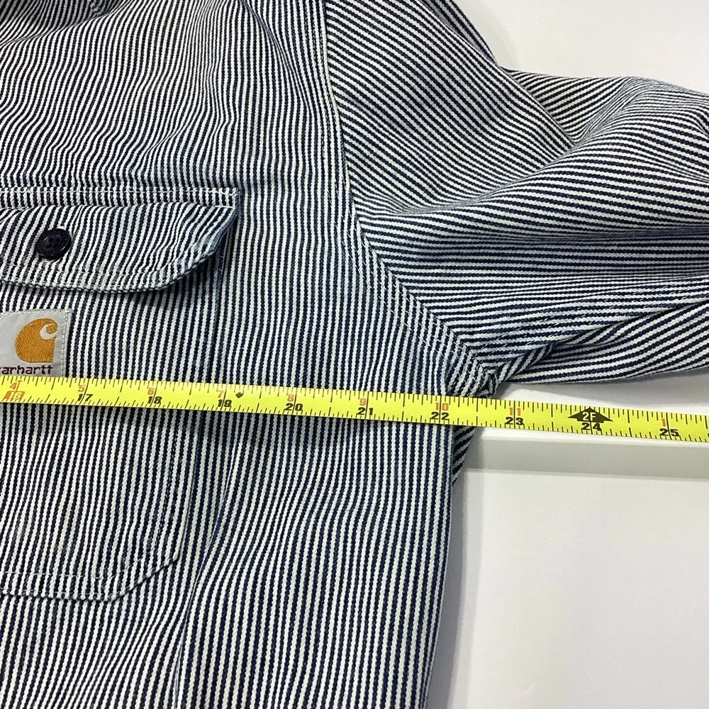 Vintage Carhartt Blue and White Striped Long Sleeve Work Shirt Logger Style M - Picture 5 of 8